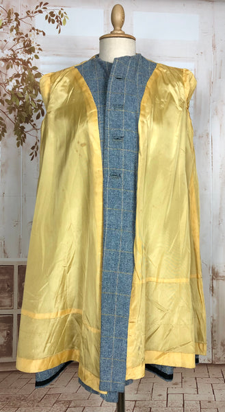 Beautiful Original Late 1940s Vintage Steel Blue And Yellow Plaid College Swing Coat