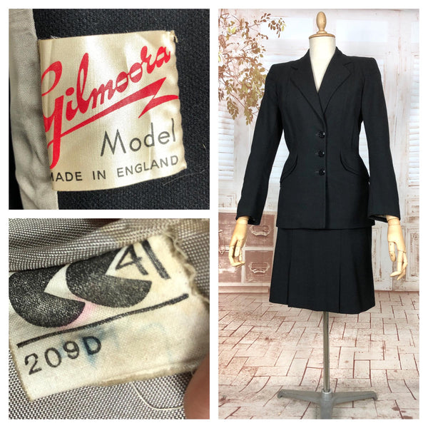 Stunning Original 1940s Vintage Black CC41 Utility Label Skirt Suit