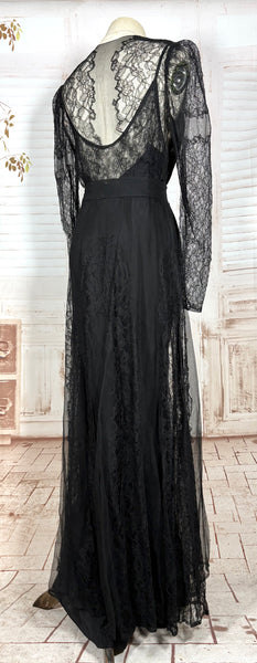 1930s Black Lace Evening Gown with Statement Buckle Detail - Femme Fatale