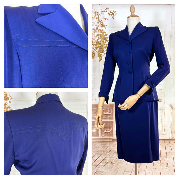 Exquisite Royal Blue 1940s Gabardine Suit With Western Stitching Detail