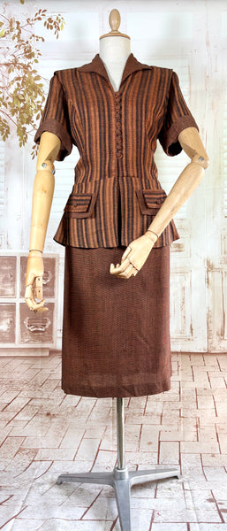 Lightweight Wool 1940s Rust Brown Striped Volup Suit