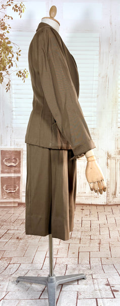 1940s Brown Gabardine Skirt Suit With Pocket Details