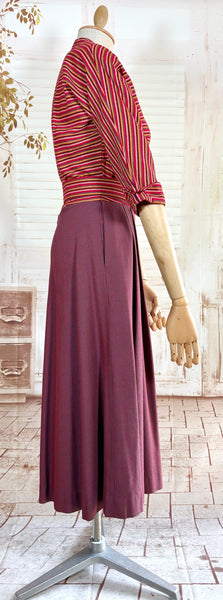 Pink and Purple Striped 1940s Day Dress By Ann Foster