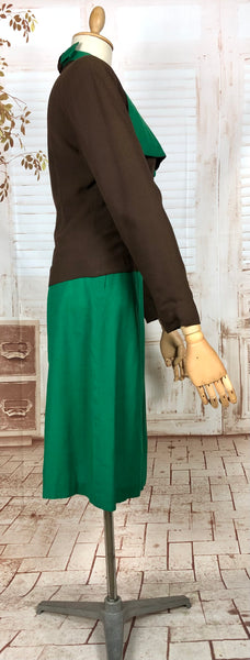 Stunning Original 1940s Vintage Green And Brown Colour Block Suit