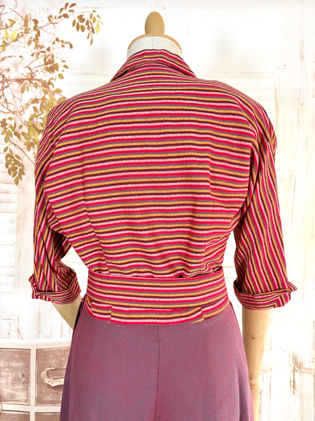 Pink and Purple Striped 1940s Day Dress By Ann Foster