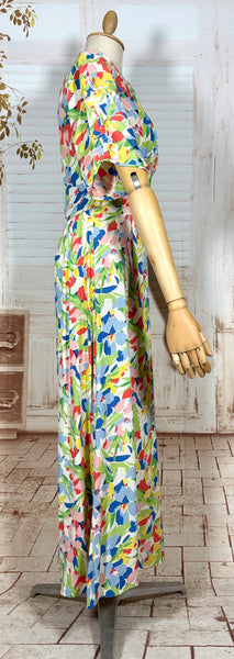 1930s Vibrant Floral Crepe Day Dress