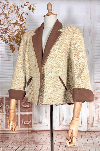 1940s–1950s Camico Boucle Swing Jacket in Cream and Mocha