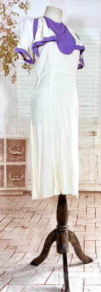 Rare White And Purple Colour Block 1930s Dress And Jacket Set