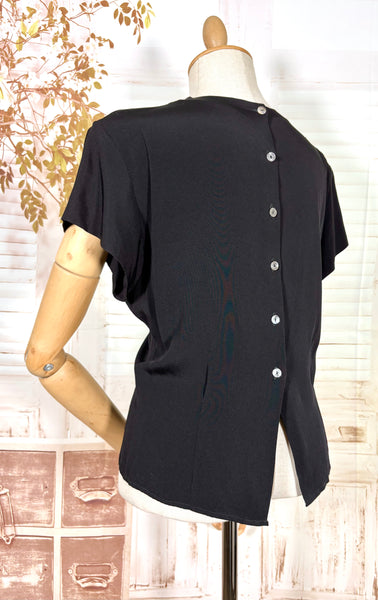 1940s Alice Stuart Black Rayon Blouse – Pearl and Soutache Beaded Detail