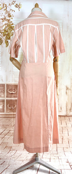 Pale Pink Striped Volup 1940s Day Dress by Westover Wearables