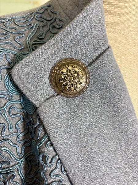 Rare Volup 1940s Periwinkle Lilac Clutch Coat With Soutache Embroidery