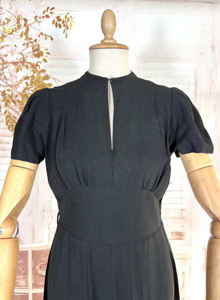 Exquisite 1930s Black Crepe Dress And Redingote Coat With Gold Filigree Buckle