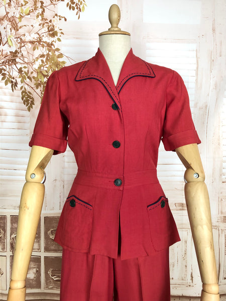 Exceptionally Rare Original 1940s Red Pant Suit By Hobbies Sportwear