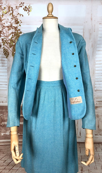 Amazing Original 1940s Vintage Sky Blue Skirt Suit By Handmacher