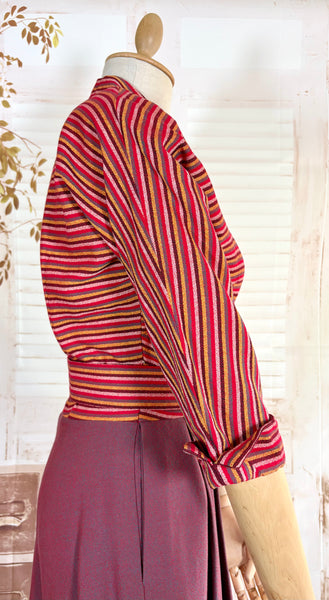 Pink and Purple Striped 1940s Day Dress By Ann Foster