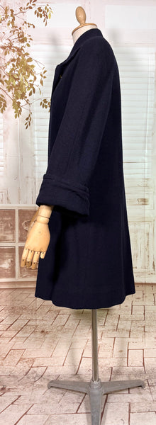 Stunning 1940s Navy Blue Boucle Swing Coat