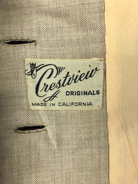 Beautiful Classic 1940s Vintage Cream Tan Summer Suit By Crestview California