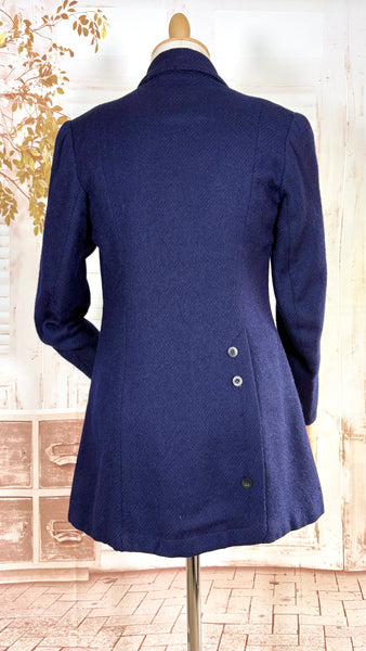 Rare Edwardian / 1910s Navy Blue Riding Coat With Asymmetric Closure
