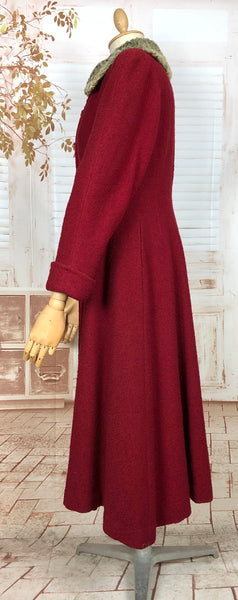 Incredible Original 1940s Red Princess Coat With Astrakhan Collar
