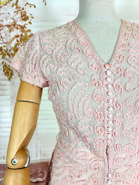 Exquisite Pale Pink Late 1930s / Early 1940s Summer Suit With Soutache Details
