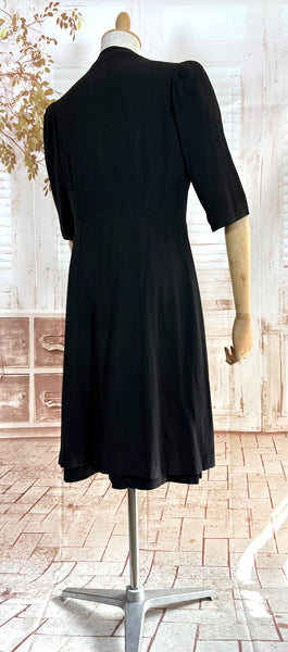 Exquisite 1930s Black Crepe Dress And Redingote Coat With Gold Filigree Buckle