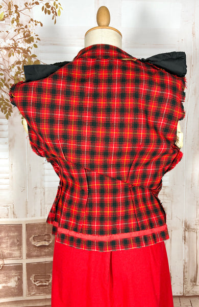 Fabulous 1940s Red And Black Plaid Skirt Suit