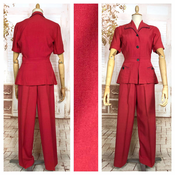 Exceptionally Rare Original 1940s Red Pant Suit By Hobbies Sportwear