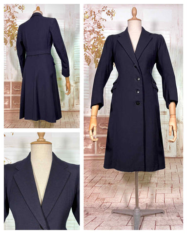 Early 1940s Navy Blue Fitted Wartime Princess Coat