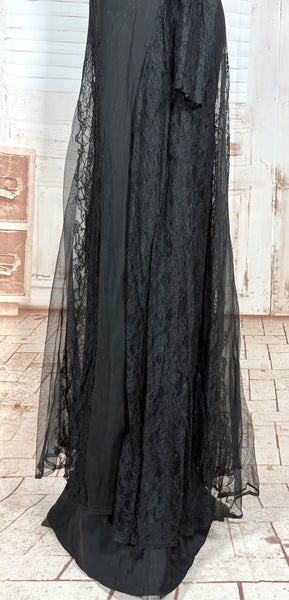 1930s Black Lace Evening Gown with Statement Buckle Detail - Femme Fatale