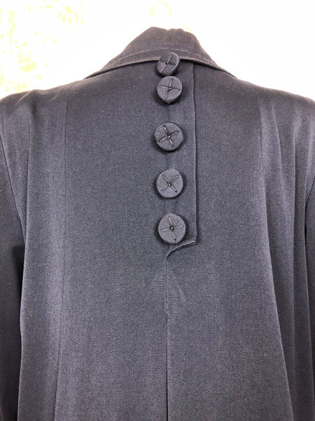 Exquisite Original 1940s Volup Vintage Navy Blue Swing Coat With Beautiful Button Details