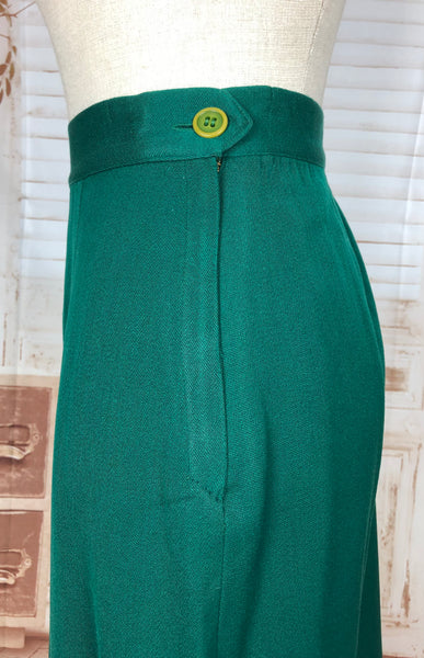 Amazing Original 1940s Vintage Emerald Green Gabardine Skirt Suit