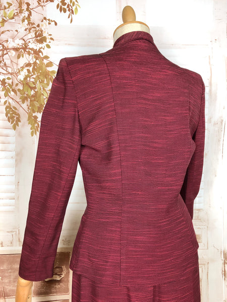 Stunning 1940s Striped Red Faille Suit By Lampl