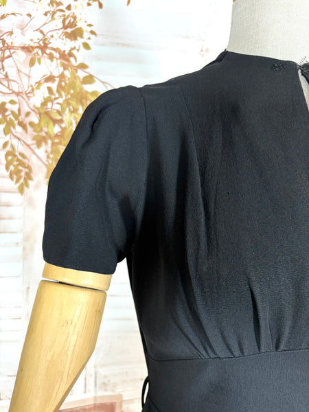 Exquisite 1930s Black Crepe Dress And Redingote Coat With Gold Filigree Buckle