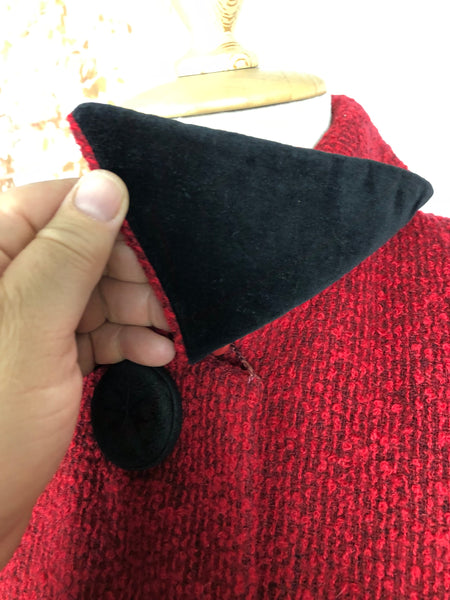 Exquisite Volup Lipstick Red 1940s Boucle Swing Coat With Huge Bishop Sleeves