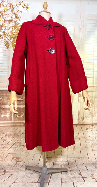 Lipstick Red Late 1940s / Early 1950s Volup Swing Coat By Rothmoor
