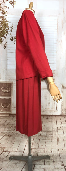 Exceptional Original 1940s Vintage Lipstick Red Swing Suit With Button Details