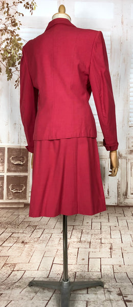 Rare Original 1940s Volup Vintage Cherry Red Gabardine Skirt Suit