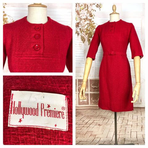 Rare Red Wool Late 1940s / Early 1950s Dress By Hollywood Premiere