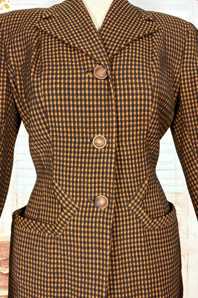 1940s Pumpkin Orange Check Skirt Suit – Tailored Hourglass Silhouette
