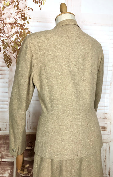 Wonderful Original 1940s Vintage Cream Lightweight Tweed Skirt Suit Tailoring