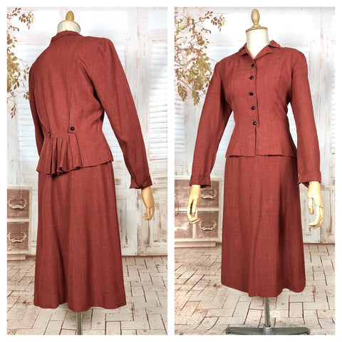 Incredible Original 1940s Vintage Rust Red Bustle Back Skirt Suit