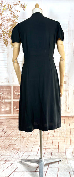 Exquisite 1930s Black Crepe Dress And Redingote Coat With Gold Filigree Buckle