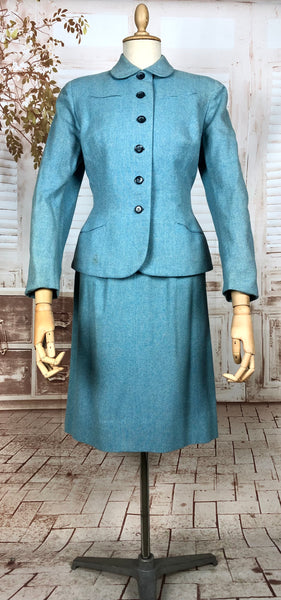 Amazing Original 1940s Vintage Sky Blue Skirt Suit By Handmacher