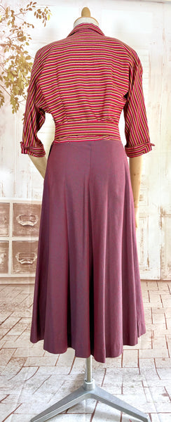 Pink and Purple Striped 1940s Day Dress By Ann Foster