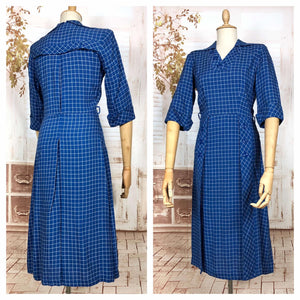 Fabulous Royal Blue Plaid 1940s Vintage Day Dress