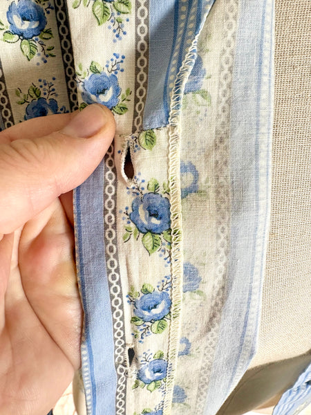 1950s Blue Floral Stripe Cotton Jacket Blouse