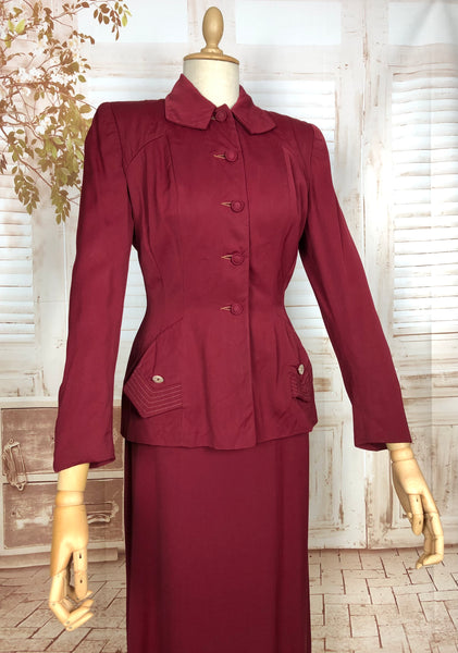 RESERVED FOR SENDI - PLEASE DO NOT PURCHASE - Stunning Original 1940s Vintage Deep Red Pocket Detail Suit By Betty Rose