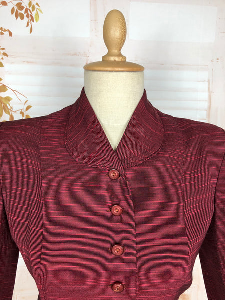 Stunning 1940s Striped Red Faille Suit By Lampl