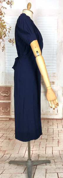 Rare 1930s Navy Blue Crepe Adjustable Maternity Wrap Dress By Blessed Event