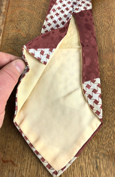 Original 1940s Burgundy And White Houndstooth American Rayon Swing Tie By Bond